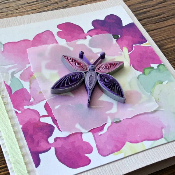 quilled butterfly on watercolor greeting card