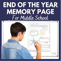 FREE Memory Page for middle school students to record their year and get their friends' signatures!