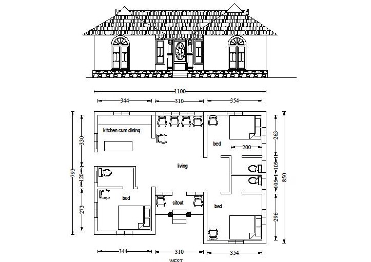 920 Square Feet 3 Bedroom Attached Low  Budget  Home  Plan  