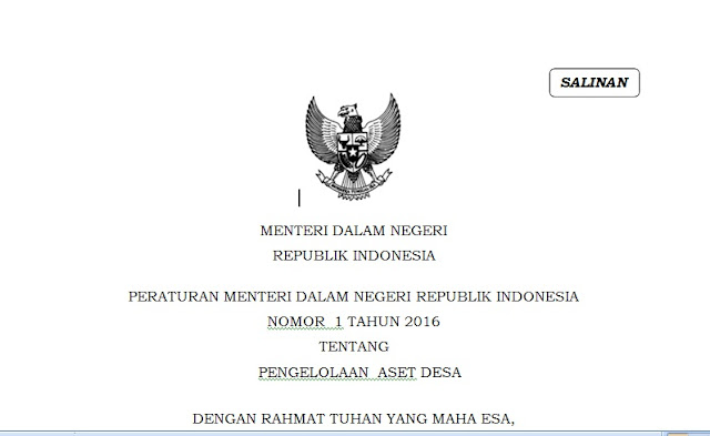 Download Isi Peraturan Menteri Dalam Negeri (PERMENDAGRI) Nomer 1 Tahun 2016