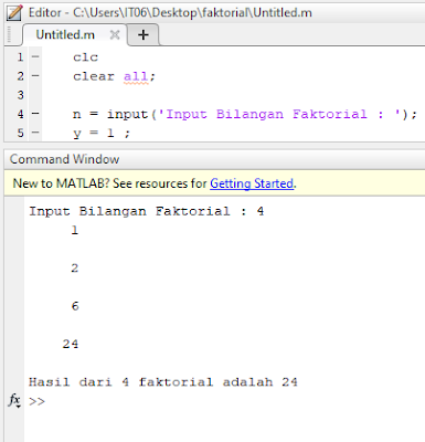 Contoh Program Perhitungan Faktorial dengan MATLAB