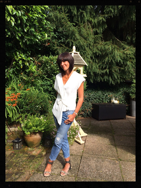My Midlife Fashion, Zara Draped top, Distresed cigarette jeans, leopard print studded sandals