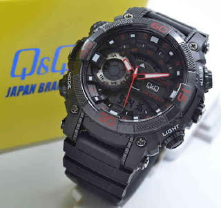 jam tangan Q&Q GW87J002Y double time black rubber Red 