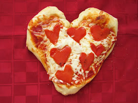 heart shaped roasted red pepper personal pizza