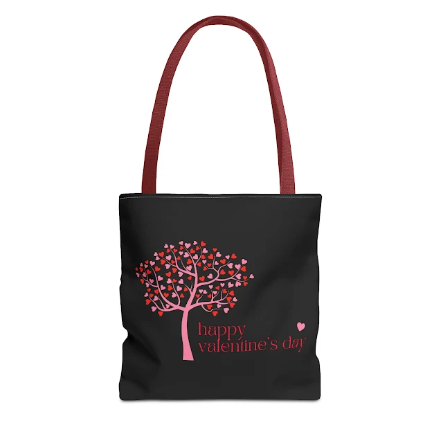 Tote Bag With Pink Tree Happy Valentine's Day Text
