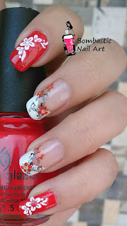 Red Flower Nail Art with Water Decals