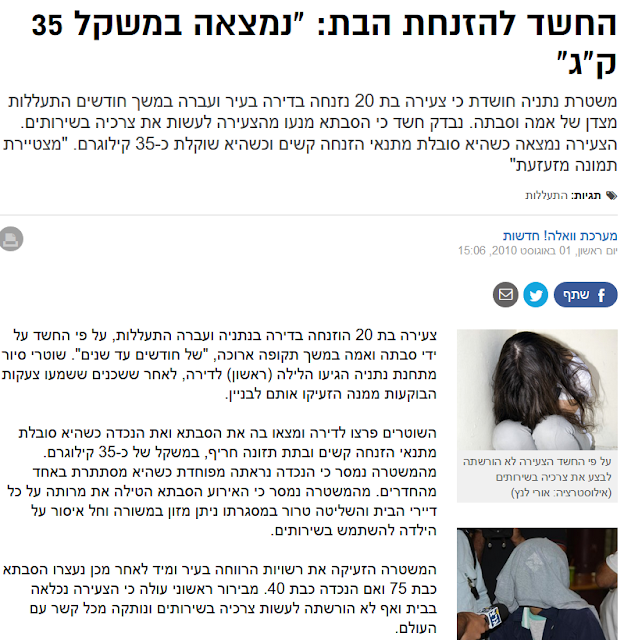 מתוך החשד לכליאת הבת "נמצאה במשקל 35 ק"ג" , וואלה חדשות , 01.08.2010