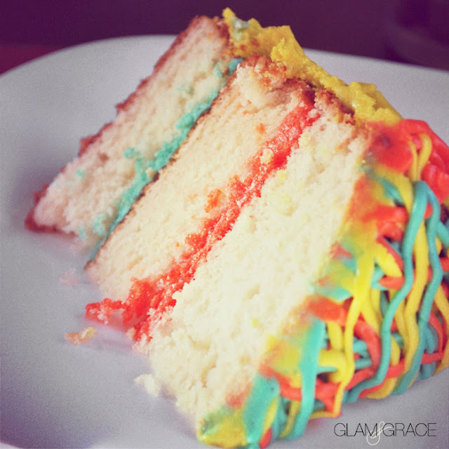 Colorful layer cake slice