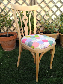 silla, chair, chaise, patchwork, hexagonos, hexies, paper piecing