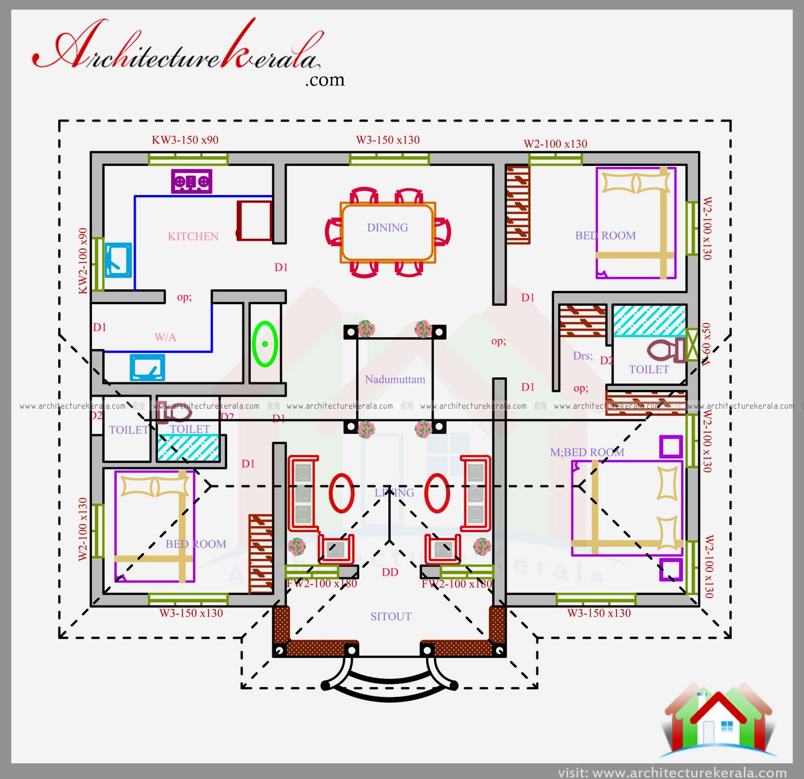  1200  SQ  FT  HOUSE  PLAN  IN NALUKETTU DESIGN  ARCHITECTURE 