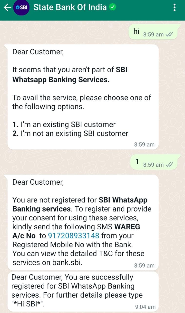 SBI Whatsapp Banking Service Start Now