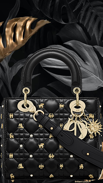 ♦Lady Dior small black My ABCDior cannage lambskin bag with gold-finish Zodiac sign studs #brilliantluxury