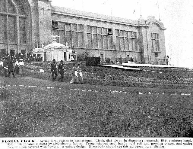 a giant floral clock at the Louisiana Purchase Exposition, 1904 World's Fair