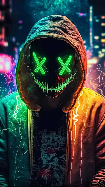 Neon Mask Hoodie Man iPhone Wallpaper