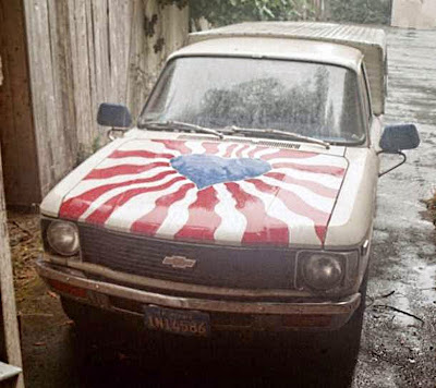 An Original Painting of a HEART done in American Flag Motif on My Little White Truck... Psychedelic Art by Greg Vanderlaan - gvan42 #Purple64ets