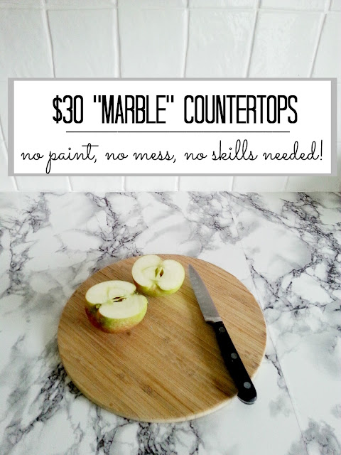 diy super cheap, easy marble look counters done with contact paper. www.makedoanddiy.com