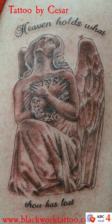 Angel Tattoo Design. Tattoo of an angel and clouds. Angel Tattoo Design