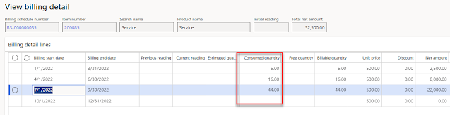 Consumed quantity gets entered into the View billing detail form directly
