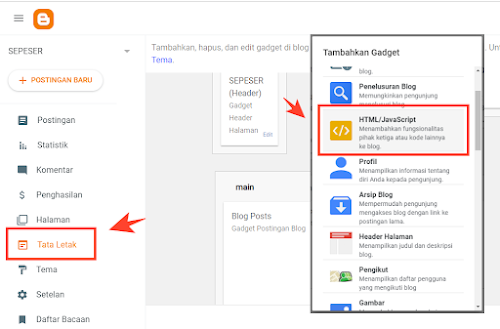 Tata letak HTML / Javascript di Blogger update 2023