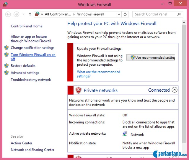 Cara Mengaktifkan dan Menonaktifkan Firewall di Windows 8 - Feriantano.com