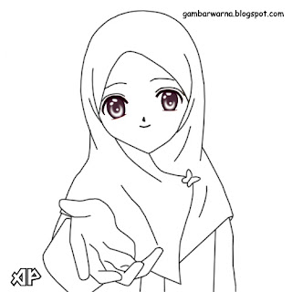 Mewarnai Wanita Berhijab  Belajar Mewarnai Gambar 