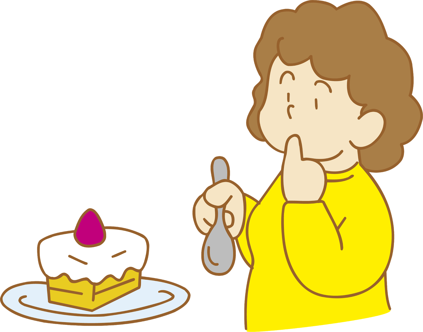 日々のイラスト ケーキを前に迷う女性のイラスト 日々のイラスト ケーキを前に迷う女性のイラスト