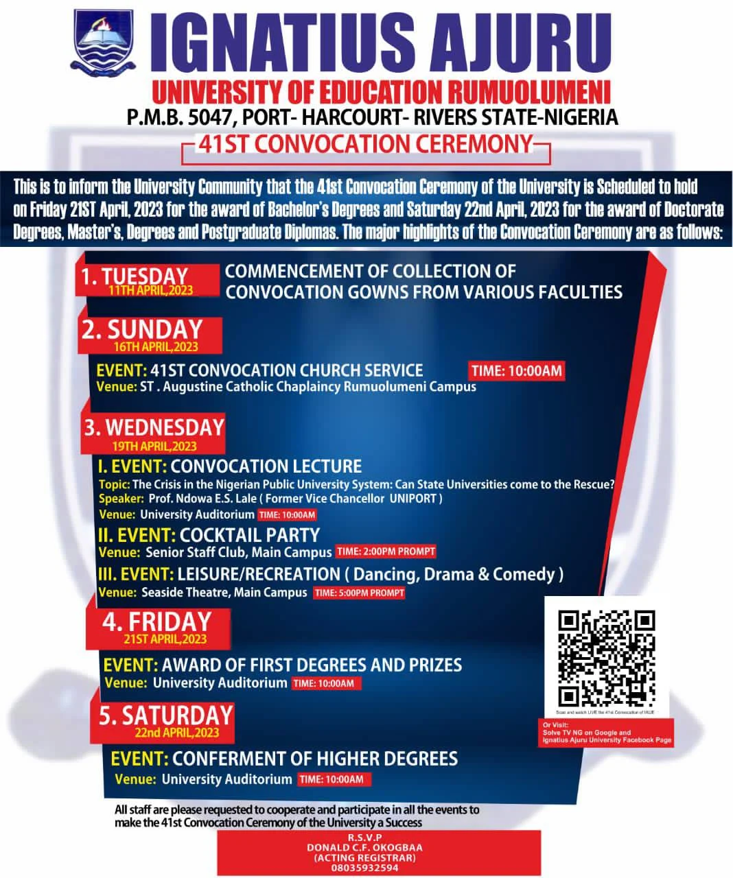 IAUE 41st Convocation Ceremony Programme of Events