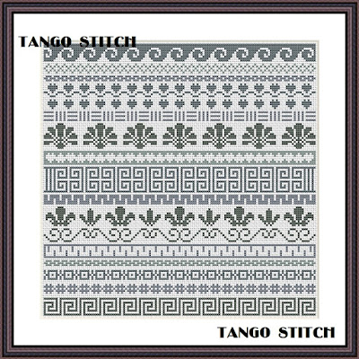 Monochrome grey cross stitch ornament embroidery pattern - Tango Stitch