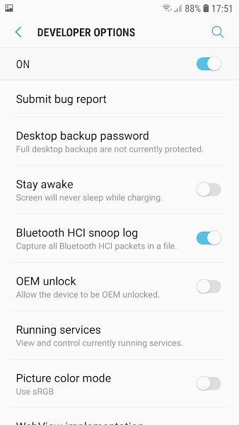 Bluetooth HCI snoop log