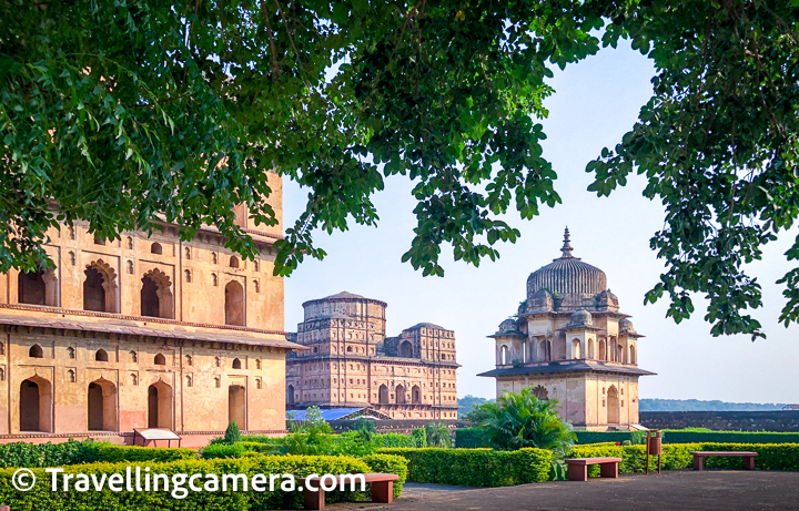 Almost all the cenotaphs are built on raised platforms and are multistoried, except for a few. And as is typical to most chhatris, the ceiling is domed or conical. The chhatris are visible from quite a distance and are among the most photogenic monuments of Orchha. Do take out at least half a day to explore the chhatris, and do read about them beforehand so that you know exactly what you are looking at. And a visit to the opposite bank for a sunset shot of the Chhatris too is highly recommended.