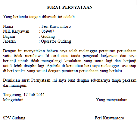 Contoh Surat Perjanjian Tidak Mengulangi Kesalahan Bloggadogado