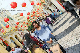 At Largo Do Senado or Senado Square, famous heritage attraction with Chinese New Year decoration & crowds