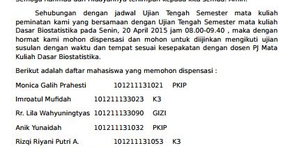 Contoh Surat Permohonan Izin Ujian Susulan Karena Bentrok 