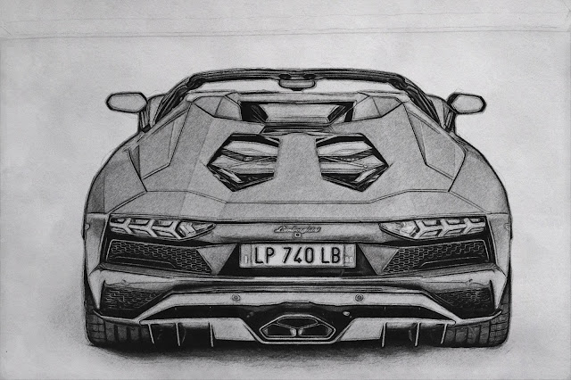 rear view pencil drawing of 2018 lamborghini aventador s roadster