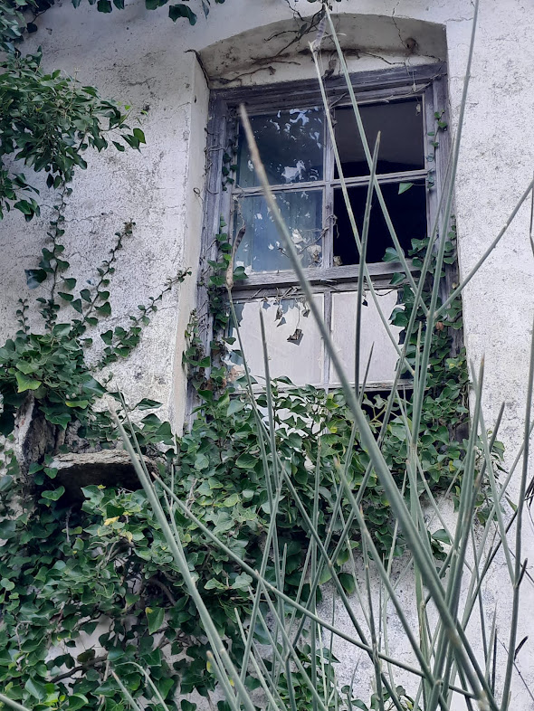 Κατεβαίνοντας στο μονοπάτι από τη Θεοκτίστη στη διαδρομή μας συναντάμε παλιά σπίτια στις μακρινές πάνω γειτονιές του Στάβλου.