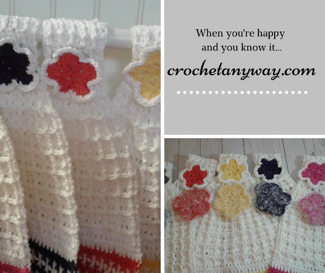 crocheted hanging dishtowels with flowers