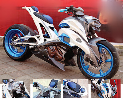 Supra X 125 Modif Putih Biru TECHNO TRANSFORMER  Oto Trendz