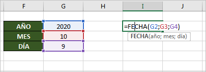 funcion fecha en excel