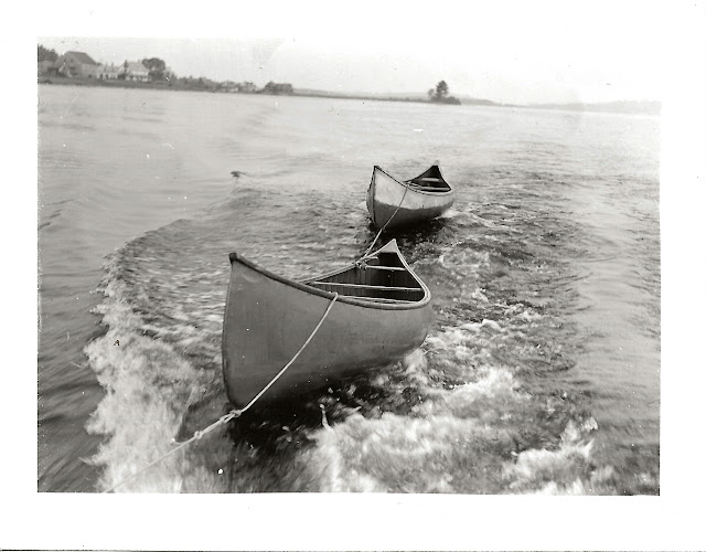 Canoes towed down Chesuncook Ben Gunn Mouth-dam to Ches. Village dragging 30 June 1946