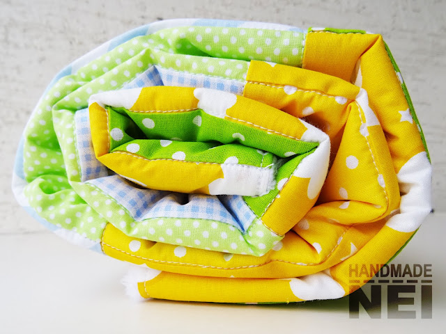 Handmade Nel: Пачуърк одеяло с полар за бебе "Жълто, зелено и синьо"