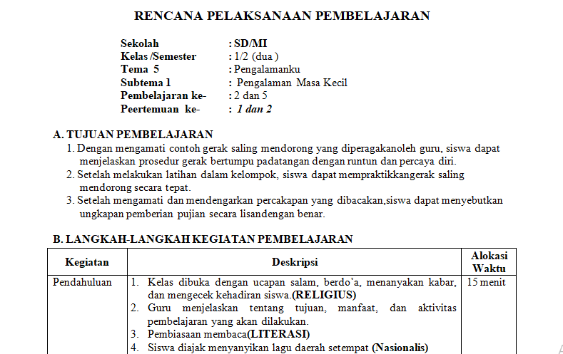 Rpp Daring Pjok Sd Kelas 1 Sampai 6 - Unduh File Guru