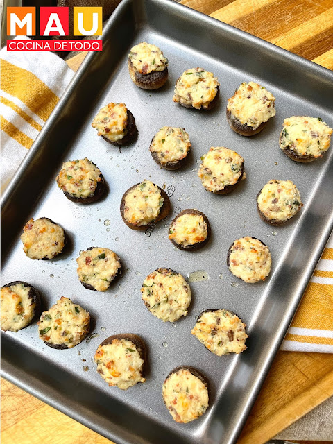 mau cocina de todo champiñones rellenos de queso y tocino receta horneados