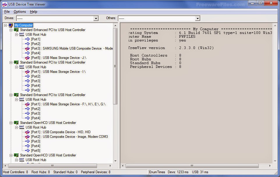 USB Device Tree Viewer 2.3.8 - aplikasi yang memberikan informasi tentang port USB