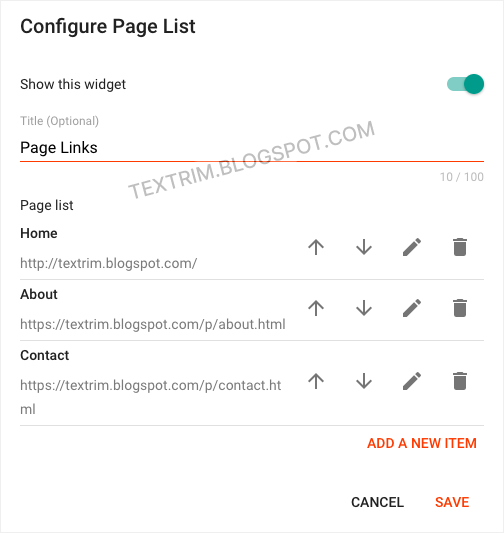 Widget Page List Textrim v4