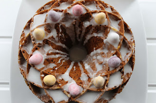 Carrot and banana Bundt cake with lemon icing