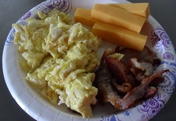 Bacon, Scrambled Eggs, and Homemade Cheddar Cheese Sticks