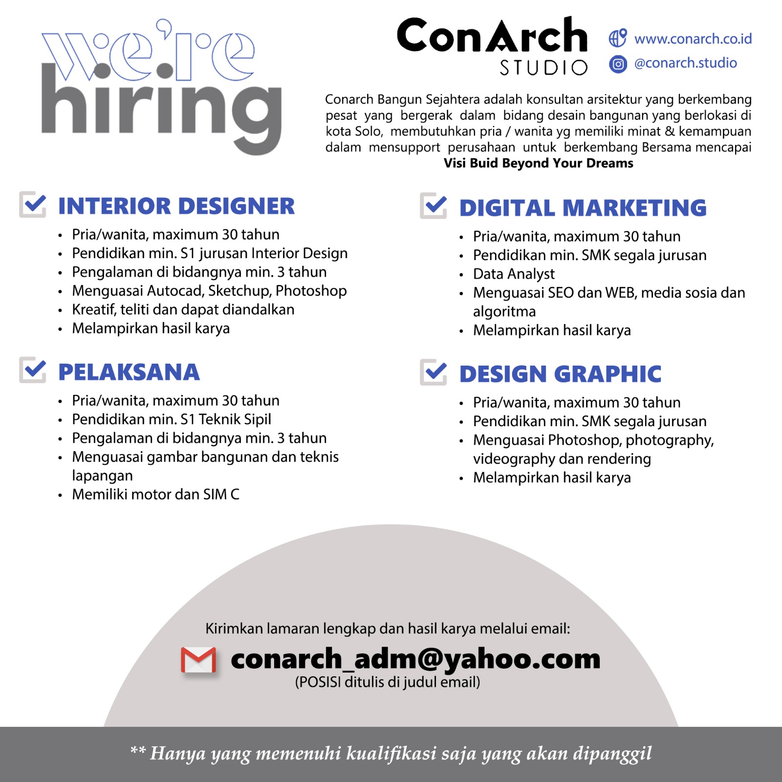 Loker Solo di Conarch Bangun Sejahtera Digital Marketing, Design Graphic, dll