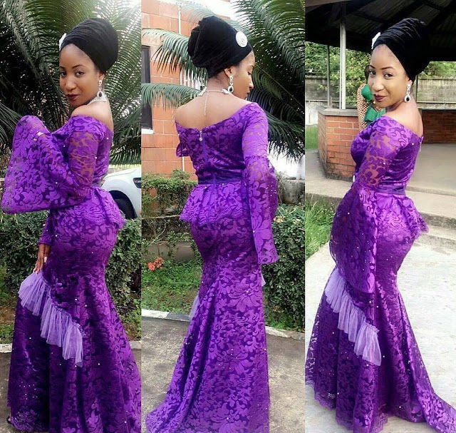 Creative Purple Aso Ebi Gown Style For Ladies