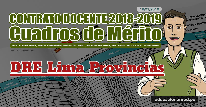 DRE Lima Provincias: Cuadros de Mérito Contrato Docente 2018 - 2019 (.PDF) www.drelp.gob.pe