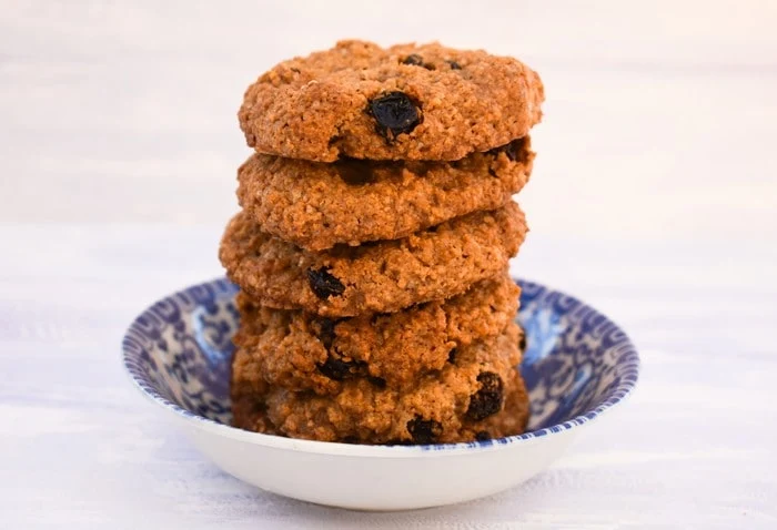 Stack of Easy Almond & Raisin Cookies